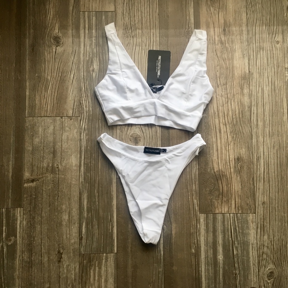 White Plunge High Rise Bikini Set